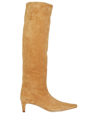 Staud Eva Square-toe Croc-embossed Leather Ankle Boots In Brown