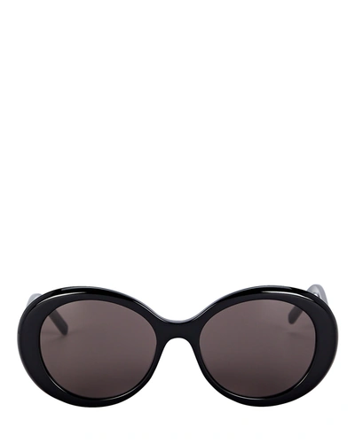 Shop Saint Laurent Oversized Oval Sunglasses In Black