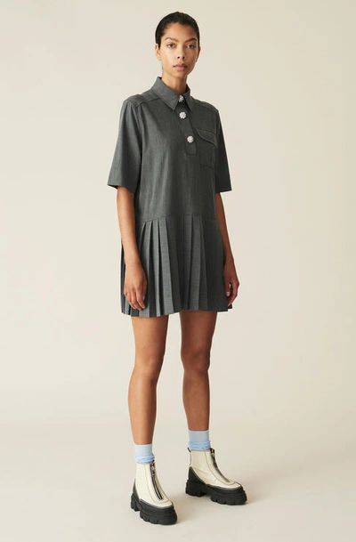 Shop Ganni Melange Suiting Mini Dress In Sharkskin