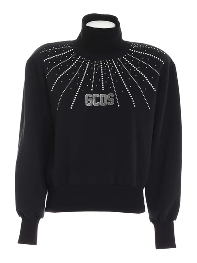 Shop Gcds Rhinestones Turtleneck Sweatshirt In Black