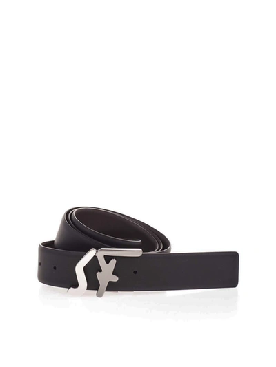 Shop Ferragamo Reversible Sf Belt In Black And Hikory Color