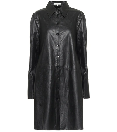 Shop Tibi Tissue Faux Leather Shirt Dress In Black