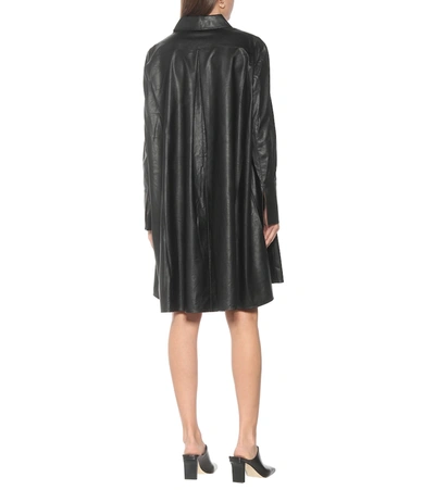 Shop Tibi Tissue Faux Leather Shirt Dress In Black