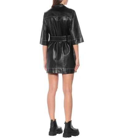 Shop Ganni Leather Minidress In Black
