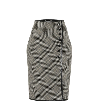 Shop Saint Laurent Checked Virgin Wool Pencil Skirt In Grey