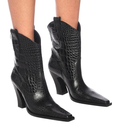 Shop Tom Ford Croc-effect Leather Western Boots In Black