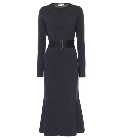 Shop Victoria Beckham Belted Wool Midi Dress In Blue