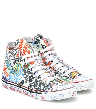 Shop Vetements Graffiti High-top Canvas Sneakers In Multicoloured