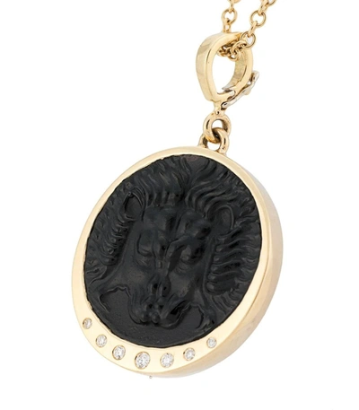 Shop Azlee Lion Diamond Italian Glass Coin Necklace In Gold