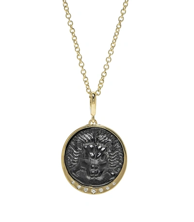 Shop Azlee Lion Diamond Italian Glass Coin Necklace In Gold