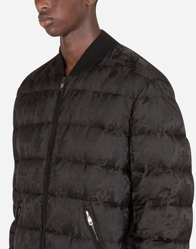 Shop Dolce & Gabbana Quilted Nylon Jacket With Jacquard Crowns In Black