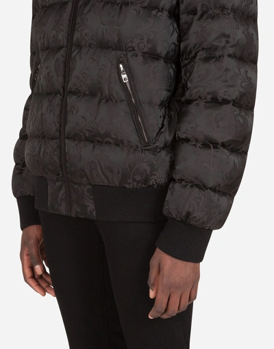 Shop Dolce & Gabbana Quilted Nylon Jacket With Jacquard Crowns In Black
