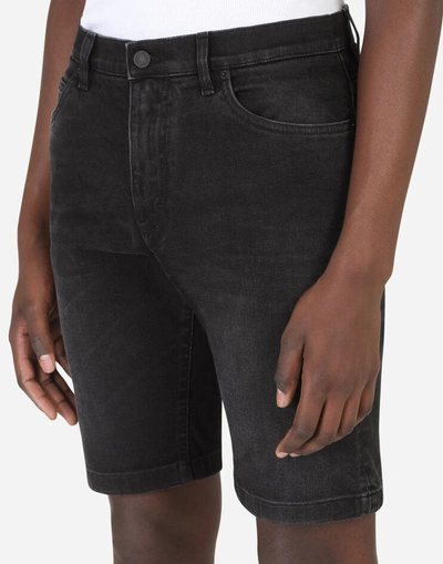Shop Dolce & Gabbana Washed Black Stretch Denim Shorts