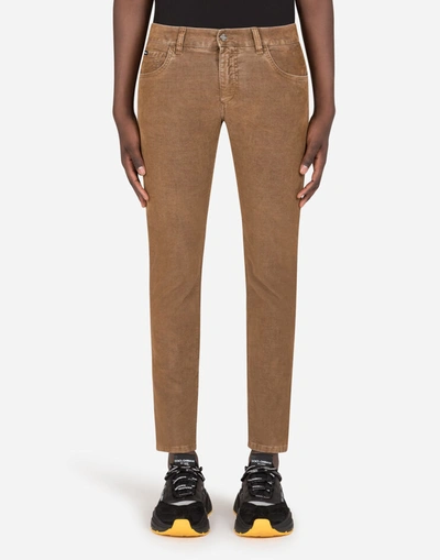 Shop Dolce & Gabbana Five-pocket Garment-dyed Cotton Pants