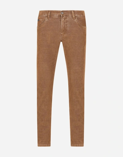 Shop Dolce & Gabbana Five-pocket Garment-dyed Cotton Pants