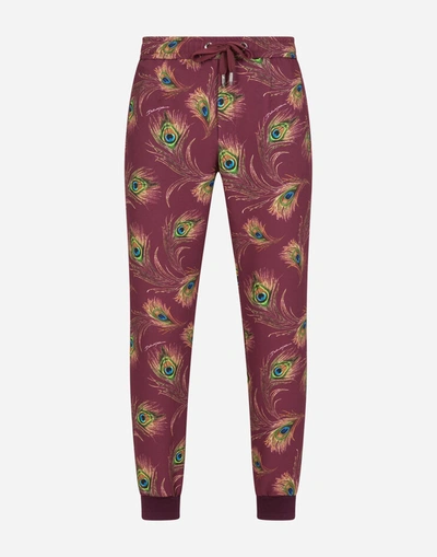 Shop Dolce & Gabbana Jersey Jogging Pants With Peacock Print In Multicolor
