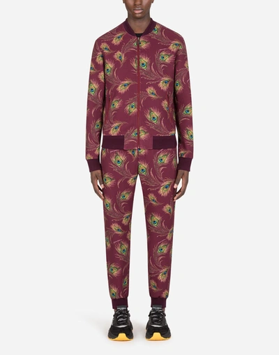 Shop Dolce & Gabbana Jersey Jogging Pants With Peacock Print In Multicolor