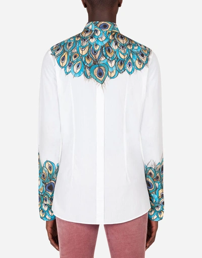 Shop Dolce & Gabbana Peacock-print Cotton Gold-fit Shirt In Multicolor