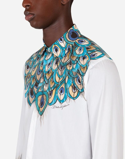 Shop Dolce & Gabbana Peacock-print Cotton Gold-fit Shirt In Multicolor