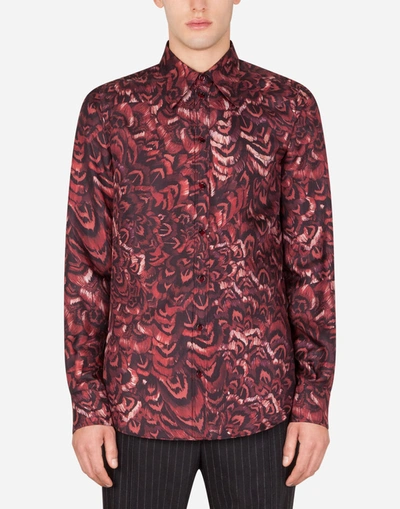 Shop Dolce & Gabbana Silk Martini-fit Shirt With Peacock Print