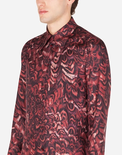 Shop Dolce & Gabbana Silk Martini-fit Shirt With Peacock Print