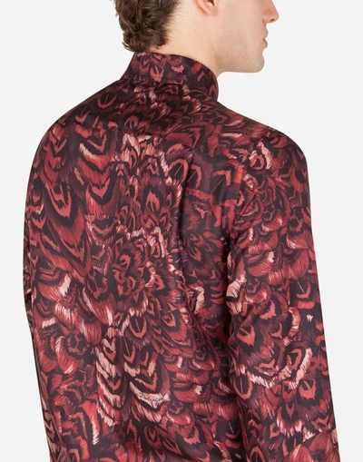 Shop Dolce & Gabbana Silk Martini-fit Shirt With Peacock Print