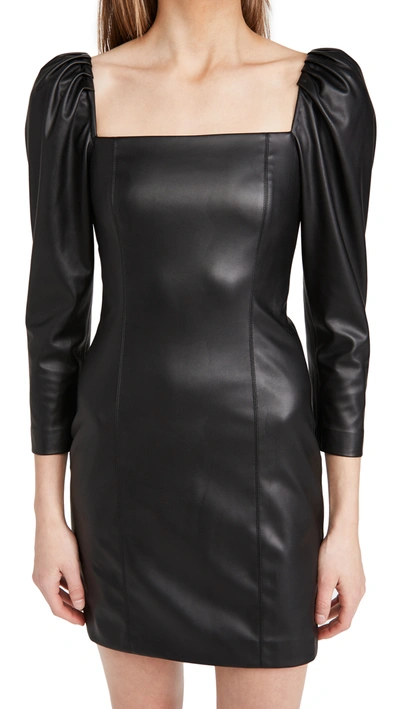 Shop Alice And Olivia Frances Vegan Leather Puff Sleeve Mini Dress In Black