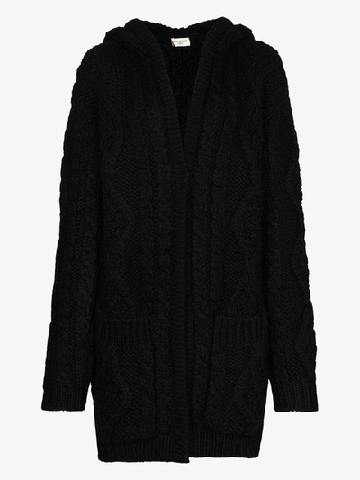 Shop Saint Laurent Chunky Cable Knit Cardigan In Black