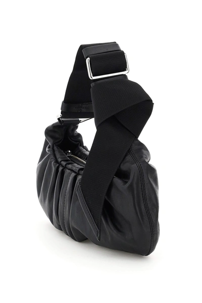 Shop Ganni Mini Hobo Baguette Bag Draped Leather In Black