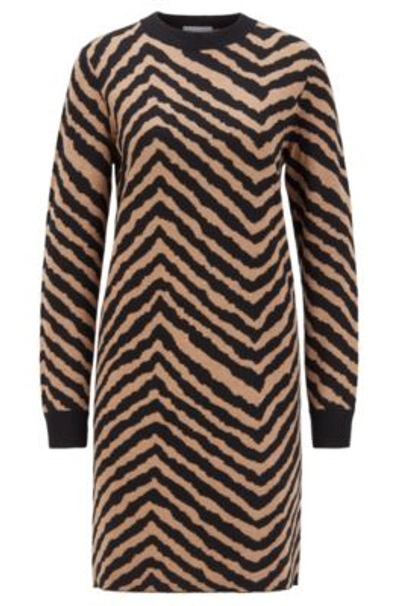 Shop Hugo Boss - Jacquard Knit Dress With Collection Themed Chevron Pattern - Patterned