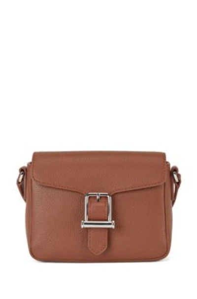 Shop Hugo Boss - Cross Body Bag In Grained Leather With Buckle Detail - Light Brown