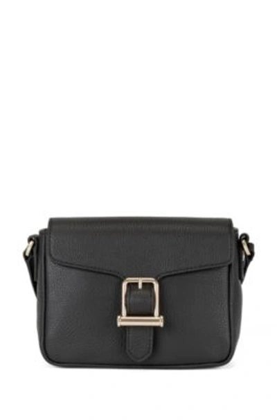 Shop Hugo Boss - Cross Body Bag In Grained Leather With Buckle Detail - Black