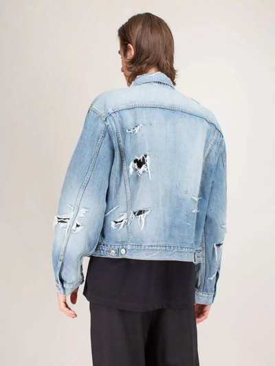 Shop Balenciaga Ripped Jacket Dirty Vintage Blue