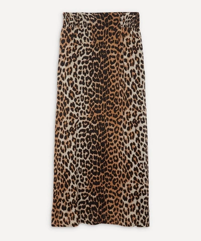 Shop Ganni Leopard Print Georgette Midi-skirt