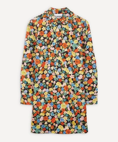 Shop Ganni Printed Cotton Poplin Frill Dress In Multi-colour