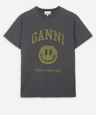 Shop Ganni Smiley Cotton Jersey T-shirt In Phantom