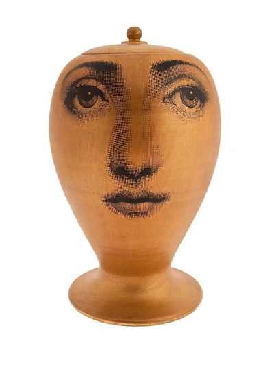 Shop Fornasetti Face Print Vase In Yellow