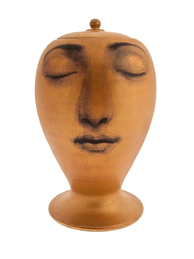 Shop Fornasetti Face Print Vase In Yellow