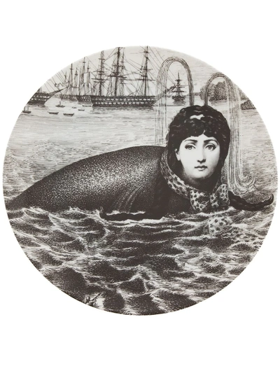 Shop Fornasetti Printed Plate In Grey