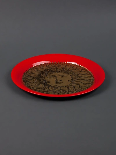 Fornasetti Sole Gold Red Tray In Red