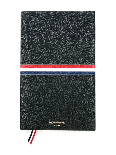 Shop Thom Browne Large Signature Stripes Notebook In Black