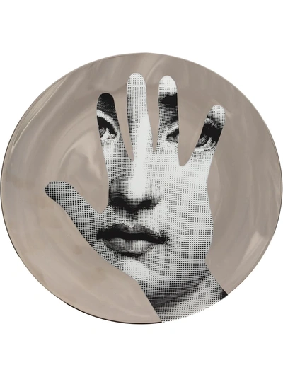 Shop Fornasetti Hand T&v Wall Plate In Grey