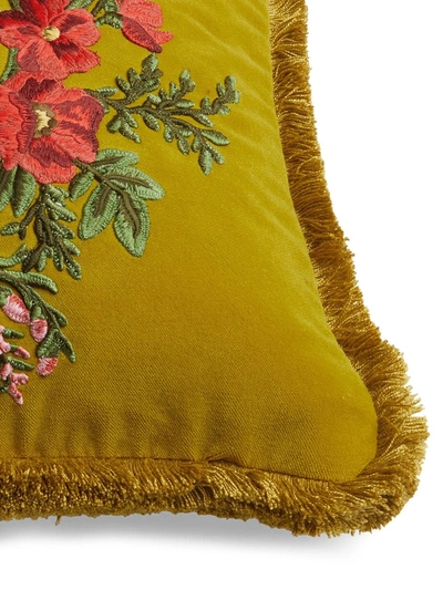 Shop Gucci Velvet Cushion With Leopard Embroidery In Green