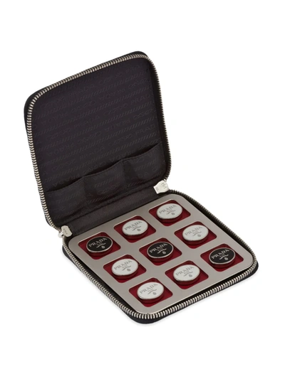 Prada Saffiano Leather Tic-tac-toe Set In Black