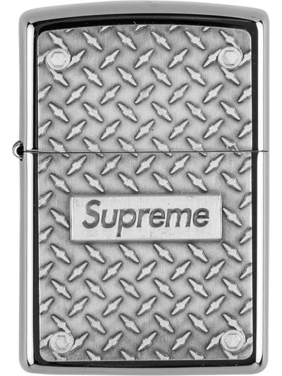 Shop Supreme Diamond Plate Zippo Lighter In Silver