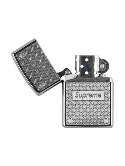 Shop Supreme Diamond Plate Zippo Lighter In Silver