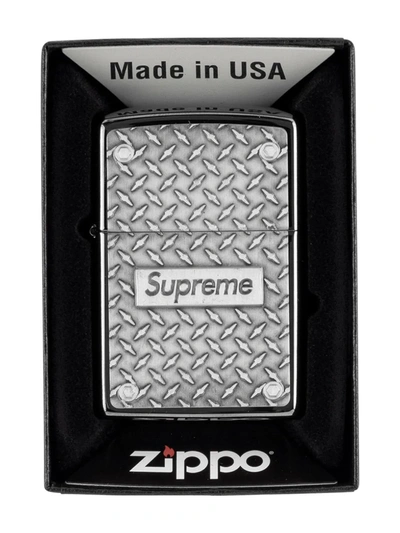 Shop Supreme Diamond Plate Zippo Lighter In Silver