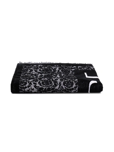 Shop Versace Barocco Jacquard Beach Towel In Black