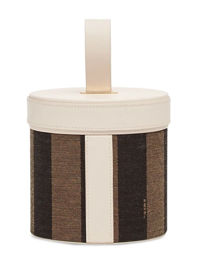 Shop Fendi Striped Cylindrical Box In White