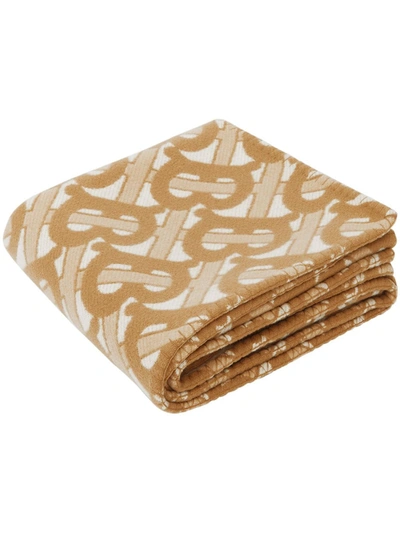 Shop Burberry Monogram Motif Merino Wool Cashmere Blanket In Neutrals